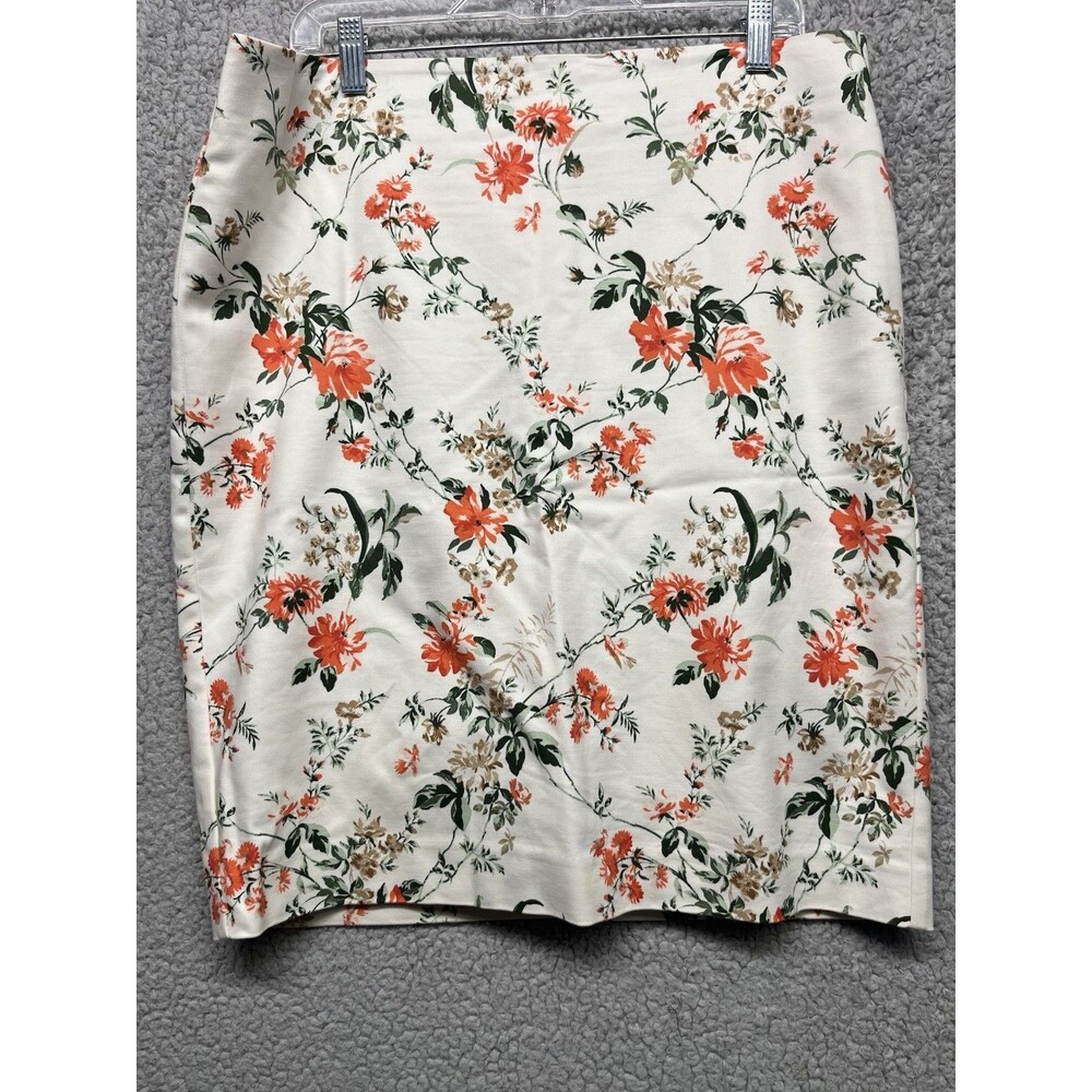 Ann Taylor Factory Woman Pencil Skirt White Floral Print Sz 14